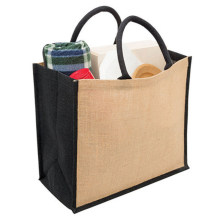 Custom OEM Recycle Plain Organic Black Side Reusable Jute Burlap Shopping Tote Bag with Logo